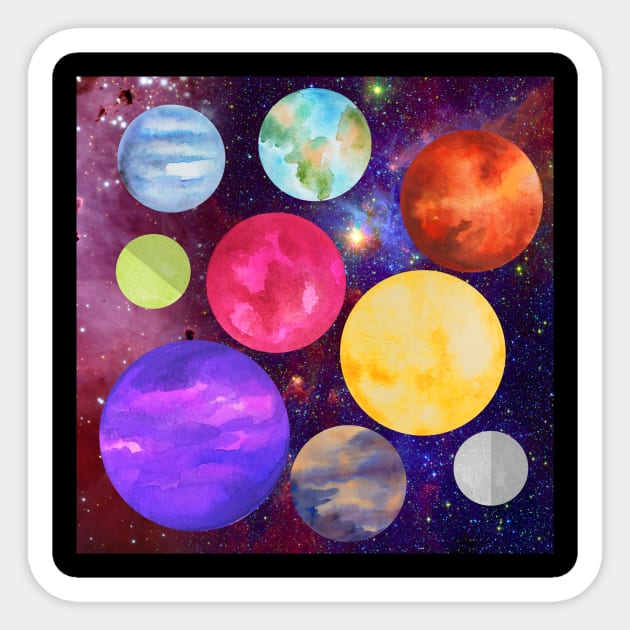 Cosmic colorful planets solar system shiny red green Sticker by CONCEPTDVS